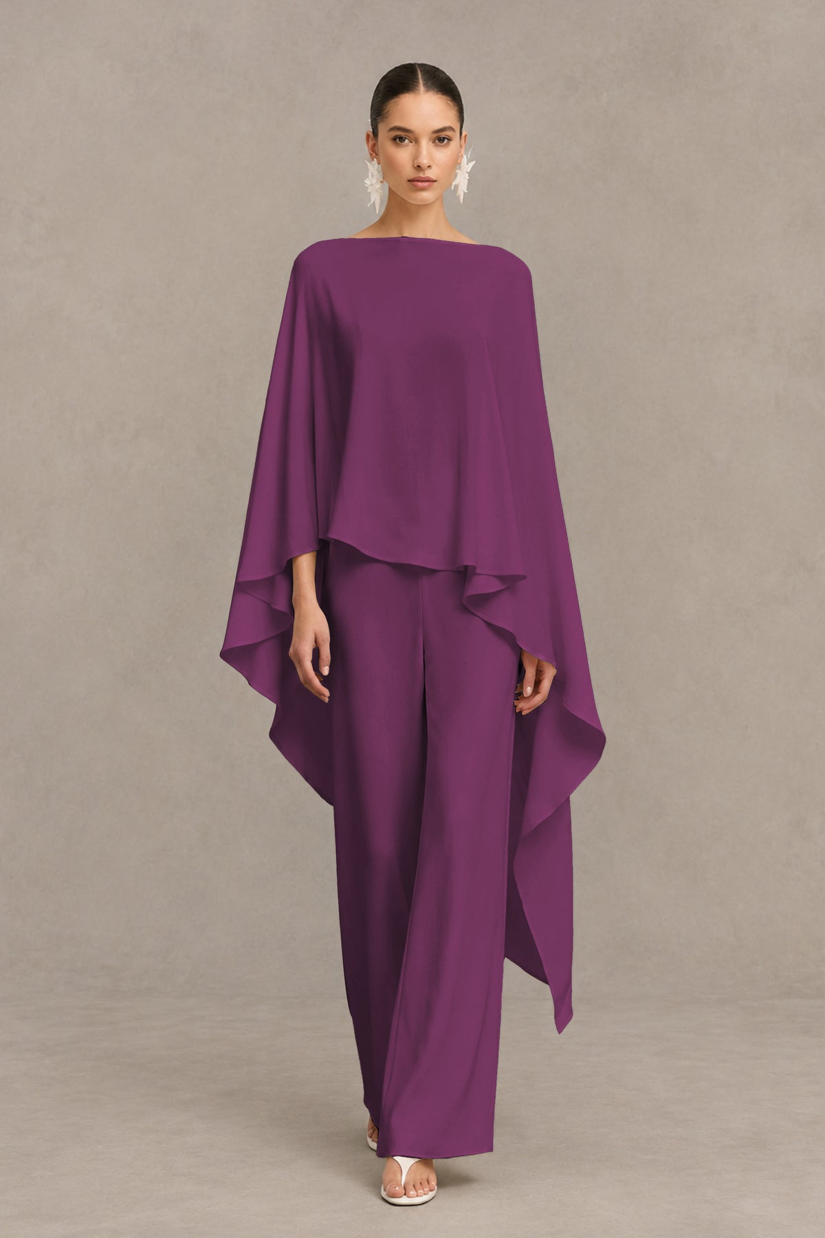 BOLODOO Plum Cape Sleeve Wide-Leg Formal Pantsuit - Plum - Plum_01