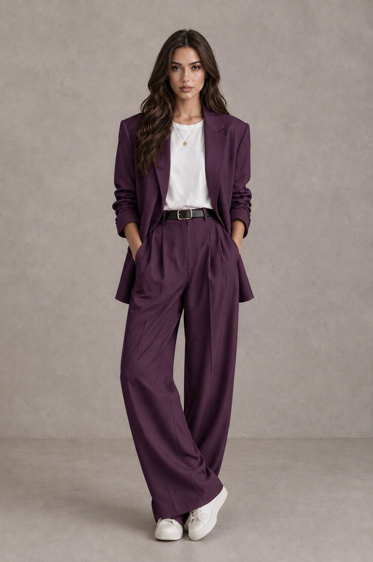 BOLODOO Plum Brown Blazer & Wide-Leg Pants Suit for Women - Plum - Plum_01
