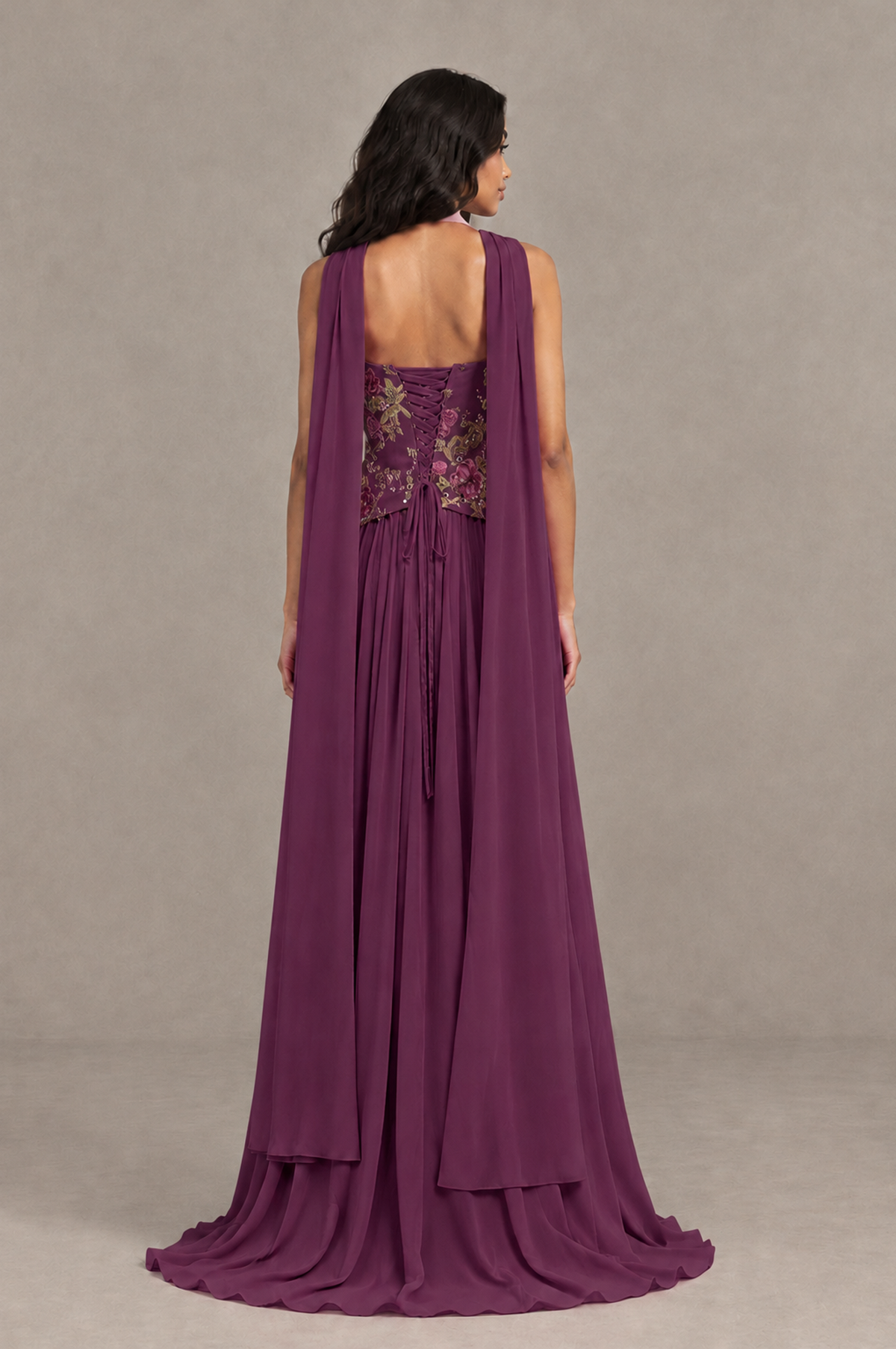 BOLODOO Plum Strapless Beaded Floral Corset Chiffon Maxi Gown – Open Back Prom & Formal Evening Dress - Plum - Plum_02
