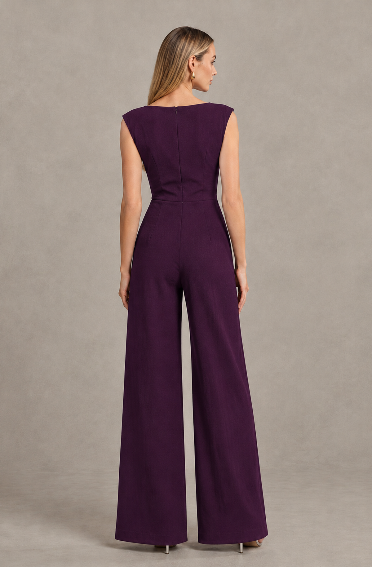 BOLODOO Plum Sleeveless V-Neck Wide-Leg Jumpsuit with Side Drape - Plum - Plum_02