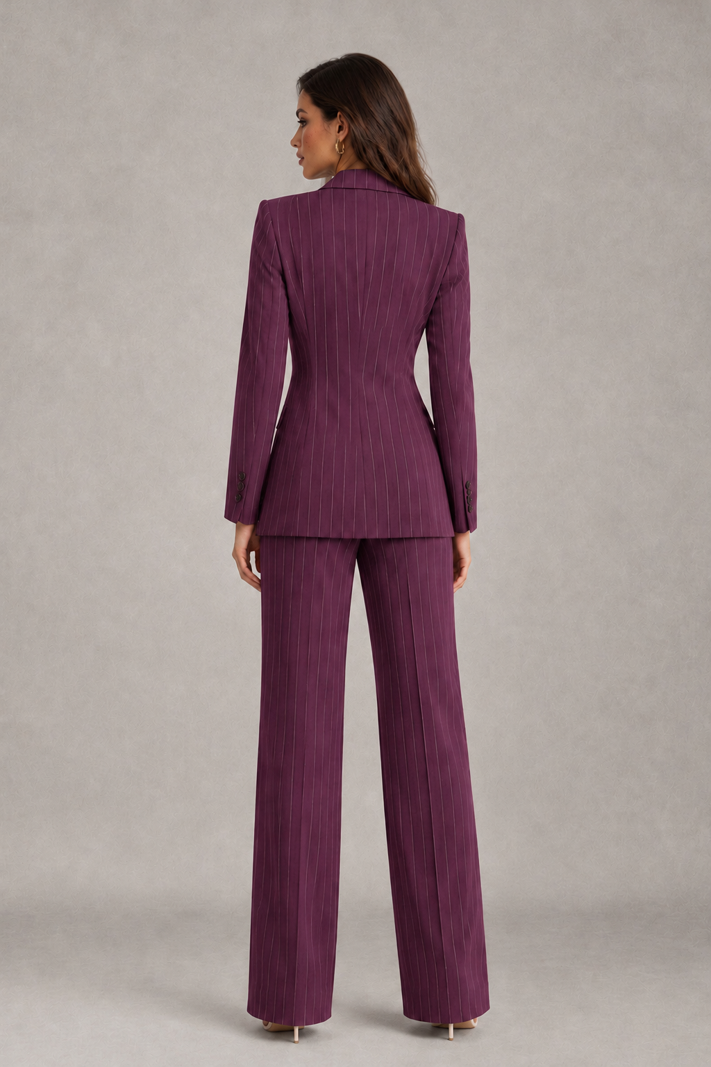 BOLODOO Women's Plum Pinstripe Three-Piece Pantsuit with Wide-Leg Trousers - Plum - Plum_02