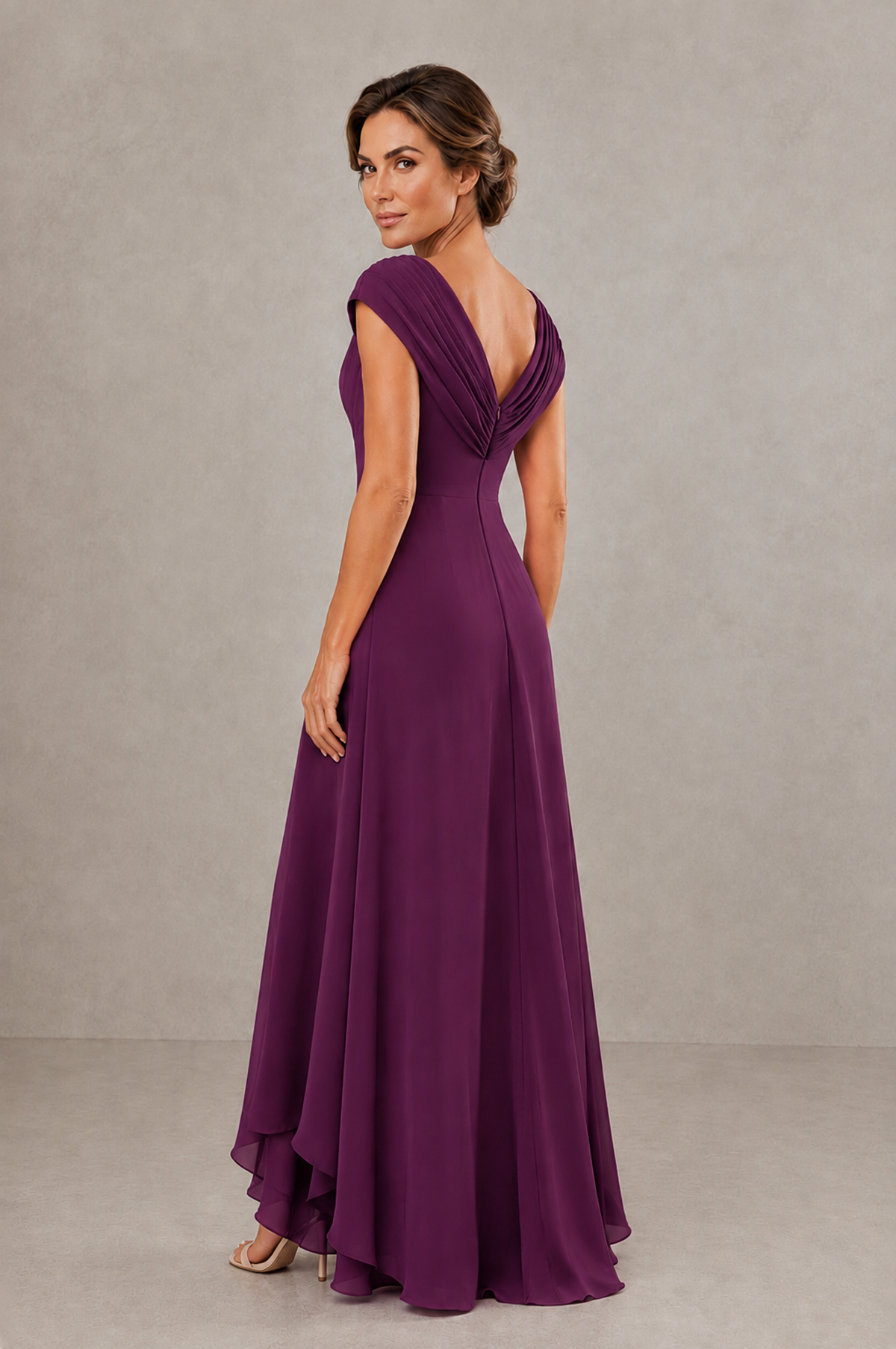 BOLODOO Plum V-Neck High-Low Mother of the Bride Dress - Plum - Plum_02