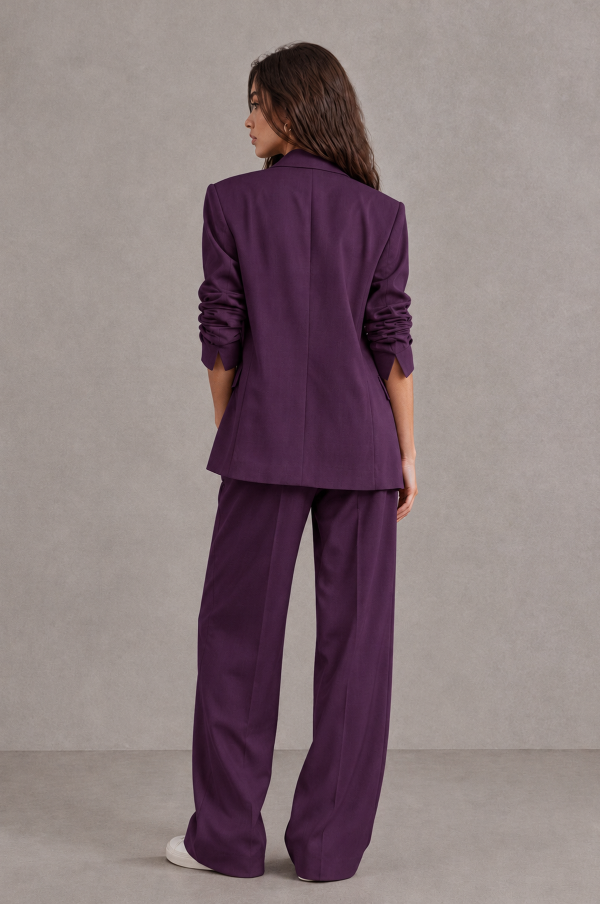 BOLODOO Plum Brown Blazer & Wide-Leg Pants Suit for Women - Plum - Plum_02