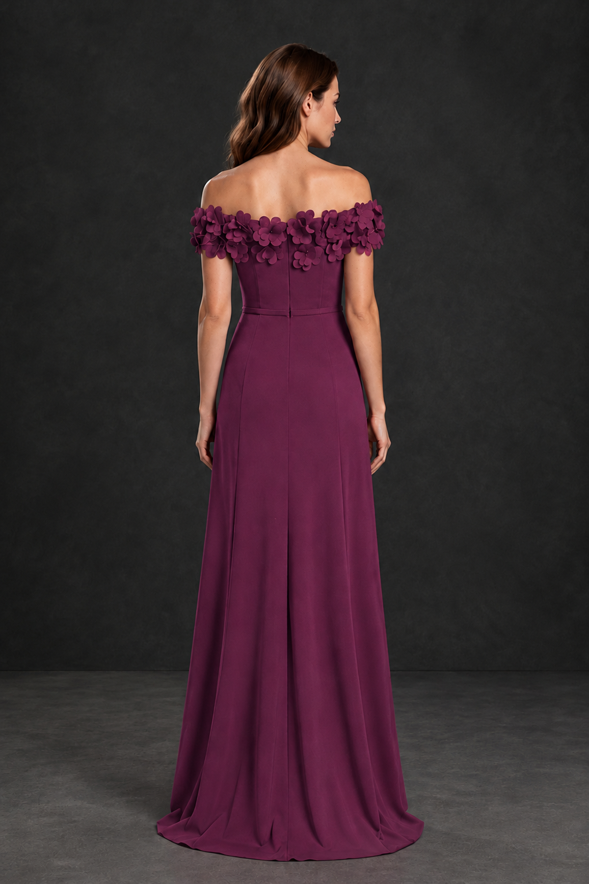 BOLODOO Plum Off-the-Shoulder Mother of the Bride Dress with Floral Appliques - Plum - Plum_02