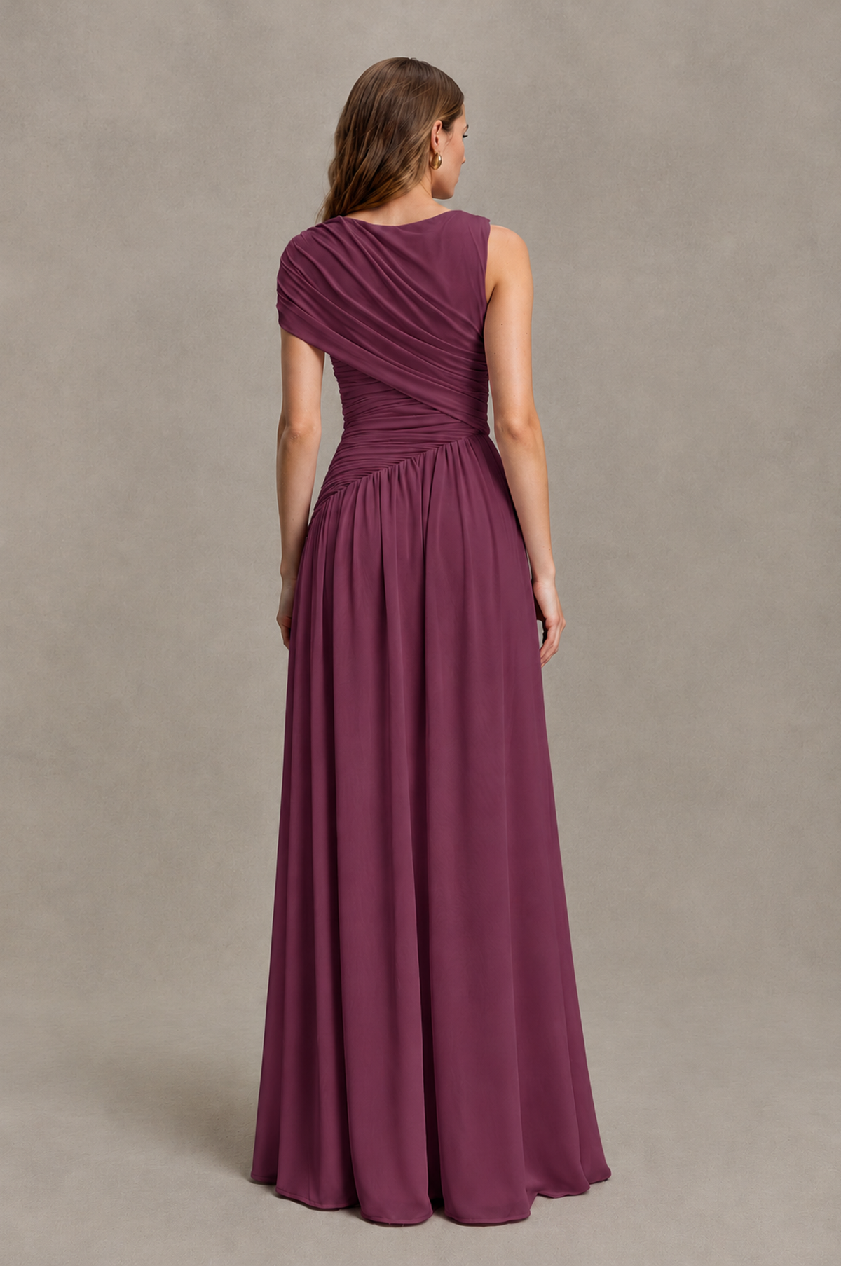 BOLODOO Plum One-Shoulder Ruched Floor-Length Bridesmaid Dress - Plum - Plum_02