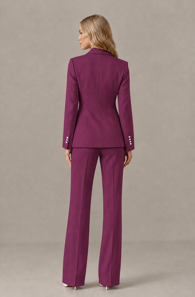 BOLODOO Plum Women's Three-Piece Pantsuit with Blazer & Vest - Plum - Plum_02