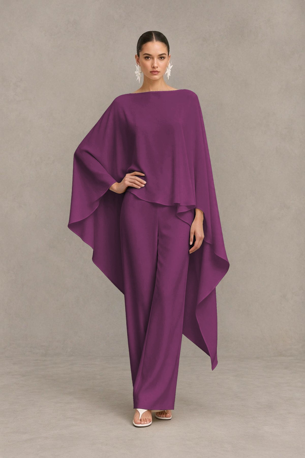 BOLODOO Plum Cape Sleeve Wide-Leg Formal Pantsuit - Plum - Plum_03