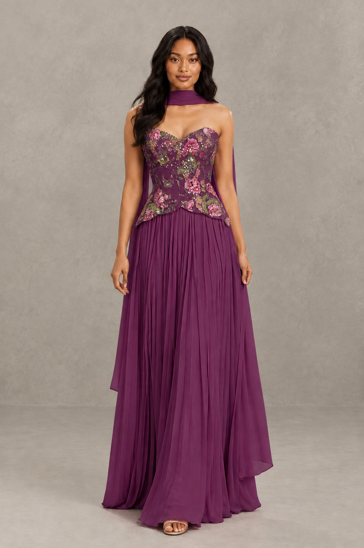 BOLODOO Plum Strapless Beaded Floral Corset Chiffon Maxi Gown – Open Back Prom & Formal Evening Dress - Plum - Plum_03