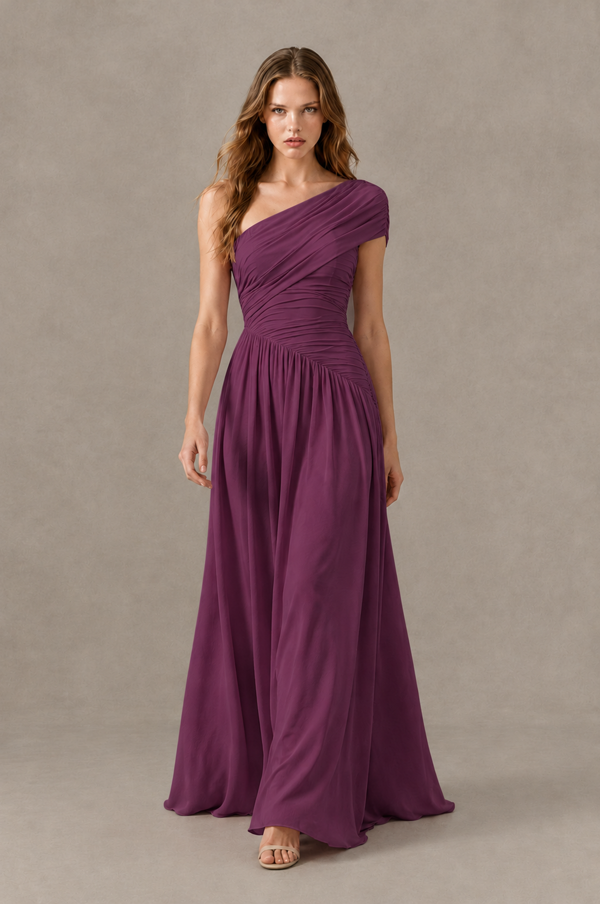 BOLODOO Plum One-Shoulder Ruched Floor-Length Bridesmaid Dress - Plum - Plum_03