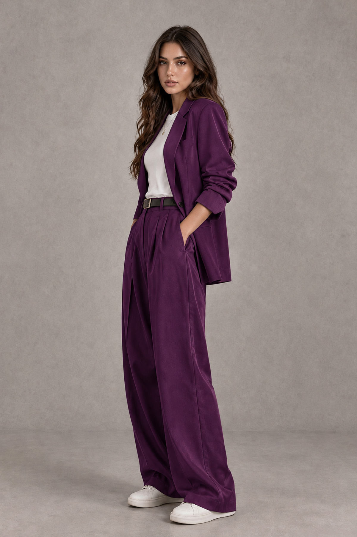 BOLODOO Plum Brown Blazer & Wide-Leg Pants Suit for Women - Plum - Plum_03
