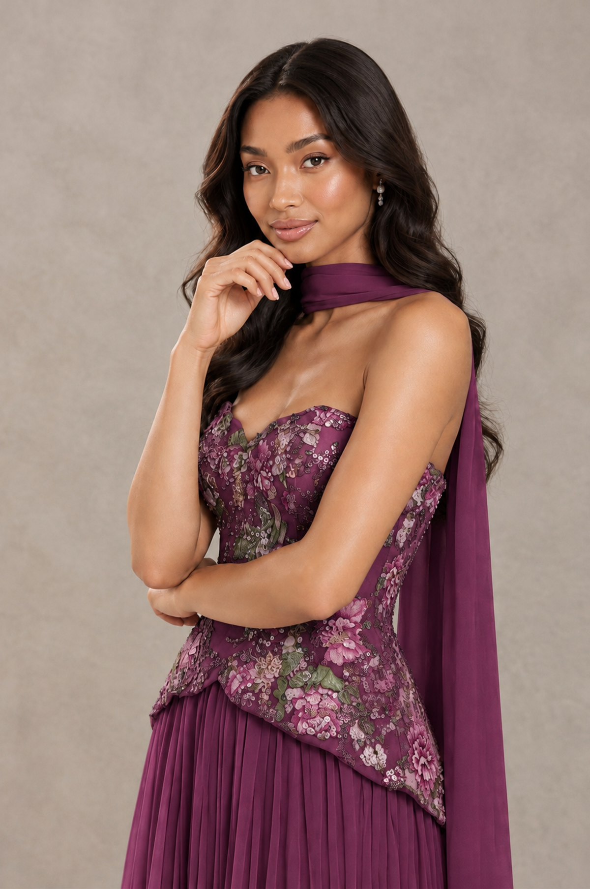 BOLODOO Plum Strapless Beaded Floral Corset Chiffon Maxi Gown – Open Back Prom & Formal Evening Dress - Plum - Plum_04