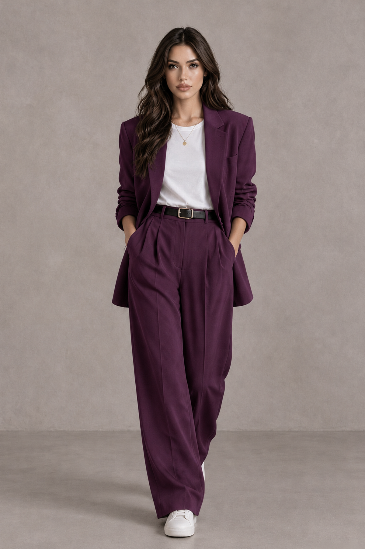 BOLODOO Plum Brown Blazer & Wide-Leg Pants Suit for Women - Plum - Plum_04