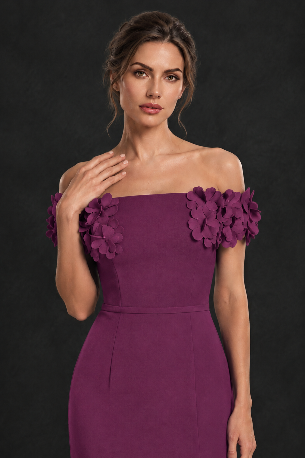 BOLODOO Plum Off-the-Shoulder Mother of the Bride Dress with Floral Appliques - Plum - Plum_04