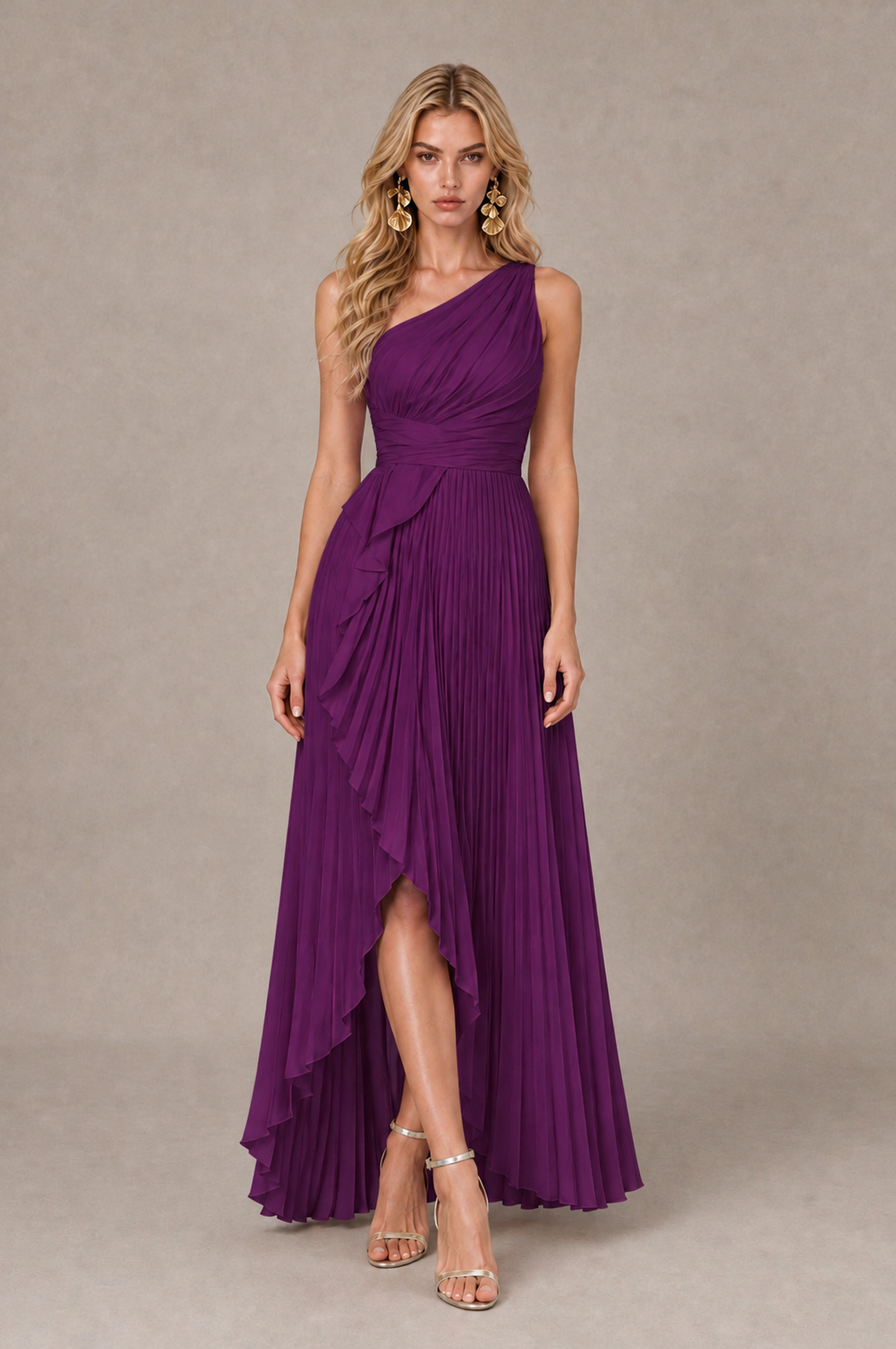 BOLODOO Plum One-Shoulder High-Low Ruffle Maxi Dress - Plum - Plum_1