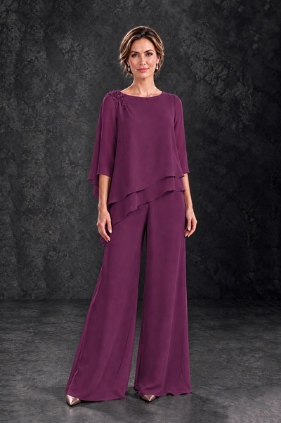 BOLODOO Plum Layered Wide-Leg Mother of the Bride Pant Suit - Plum - Plum_1