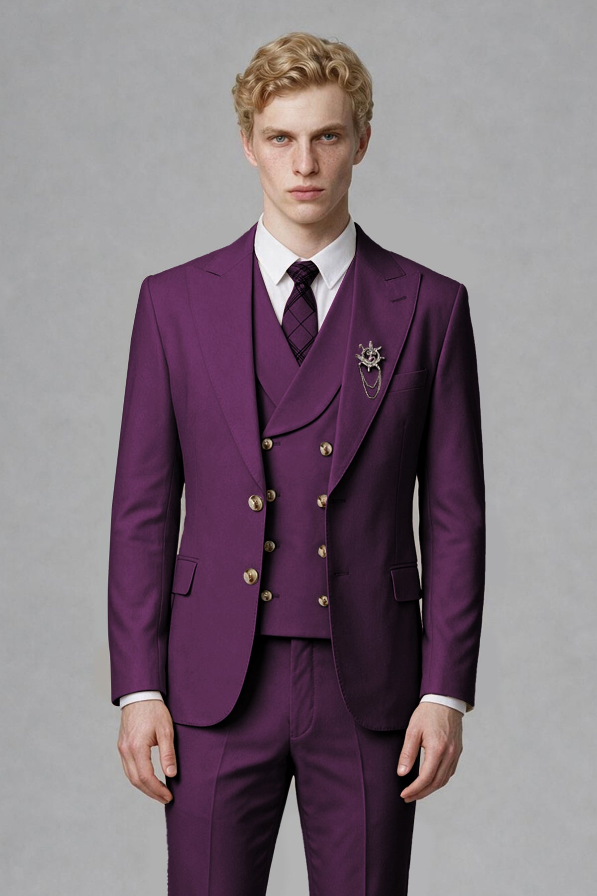 BOLODOO Men's Plum Two-Piece Wedding Suit – Jacket & Trousers - Plum