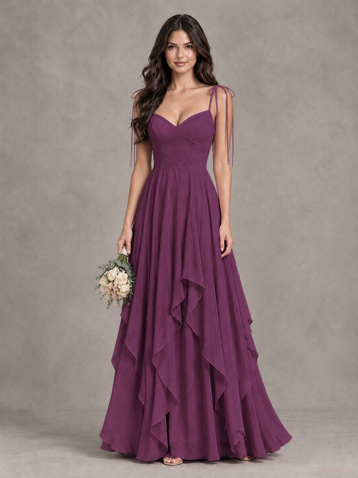 BOLODOO Plum Tie-Strap Ruffle A-Line Bridesmaid Dress - Plum - Plum_1