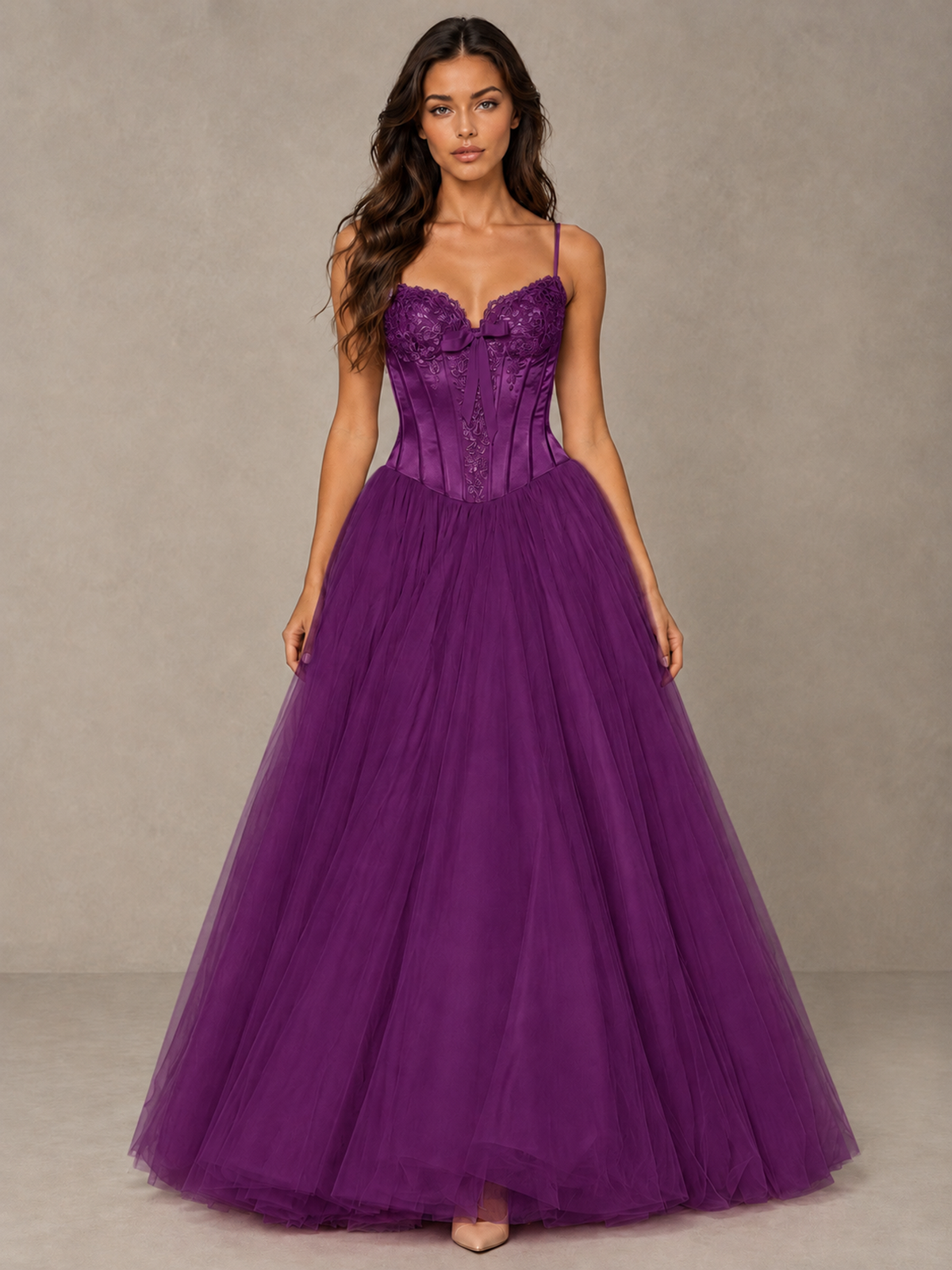 BOLODOO Plum Corset Tulle Prom Dress with Spaghetti Straps - Plum - Plum_1