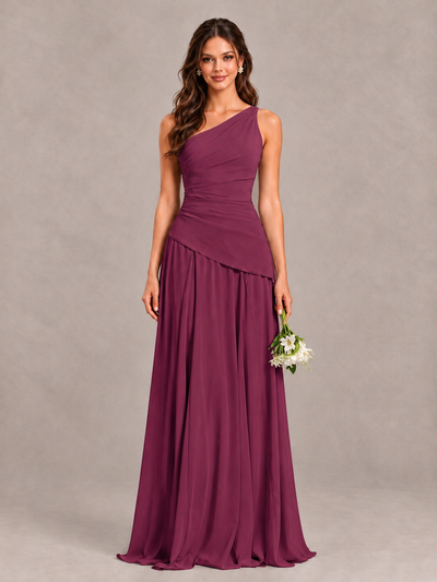 BOLODOO Plum One-Shoulder Lace-Up Back Bridesmaid Dress - Plum - Plum_1