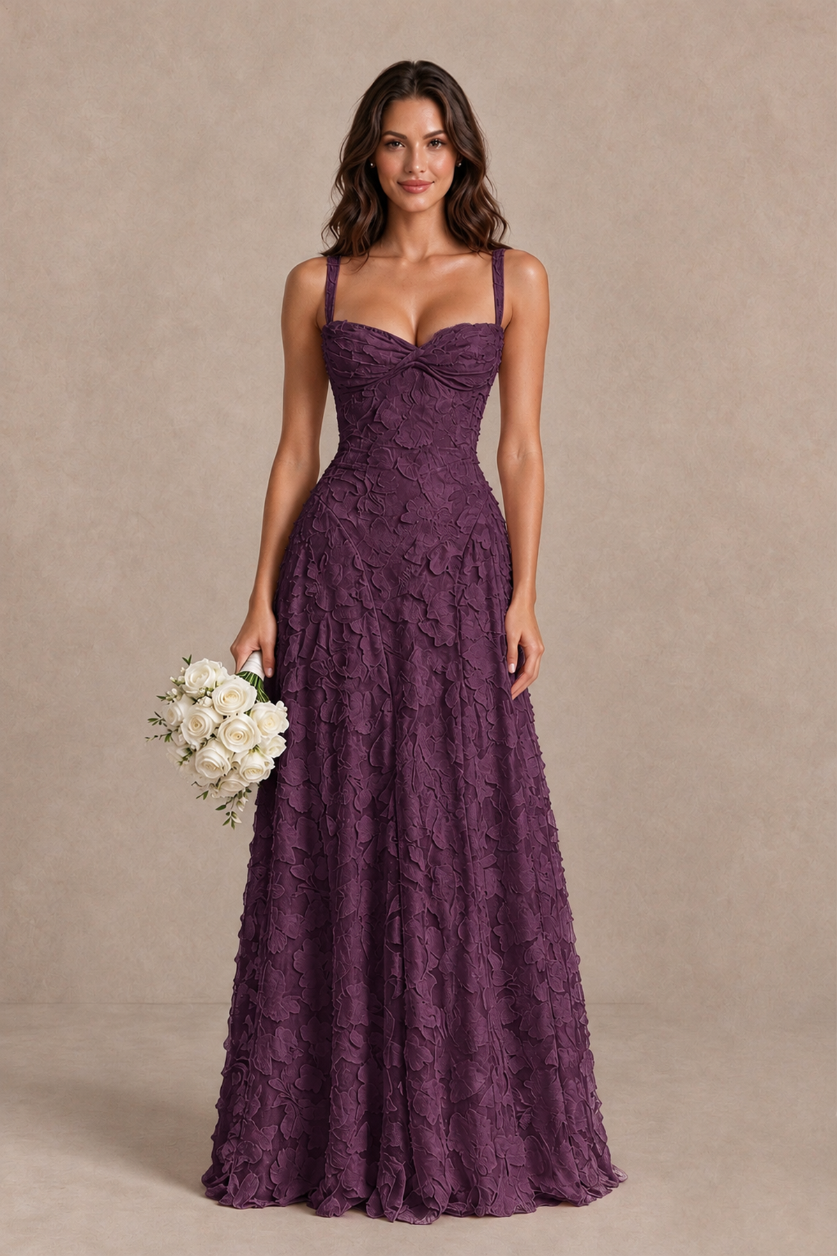 BOLODOO Plum Floral-Textured A-Line Dress with Lace-Up Back - Plum - Plum_1
