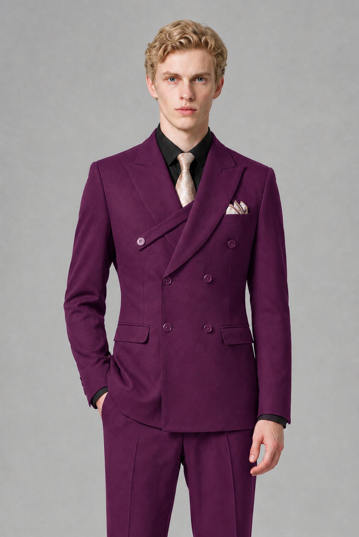 BOLODOO Men's Plum Double-Breasted Two-Piece Suit – Jacket & Trousers - Plum