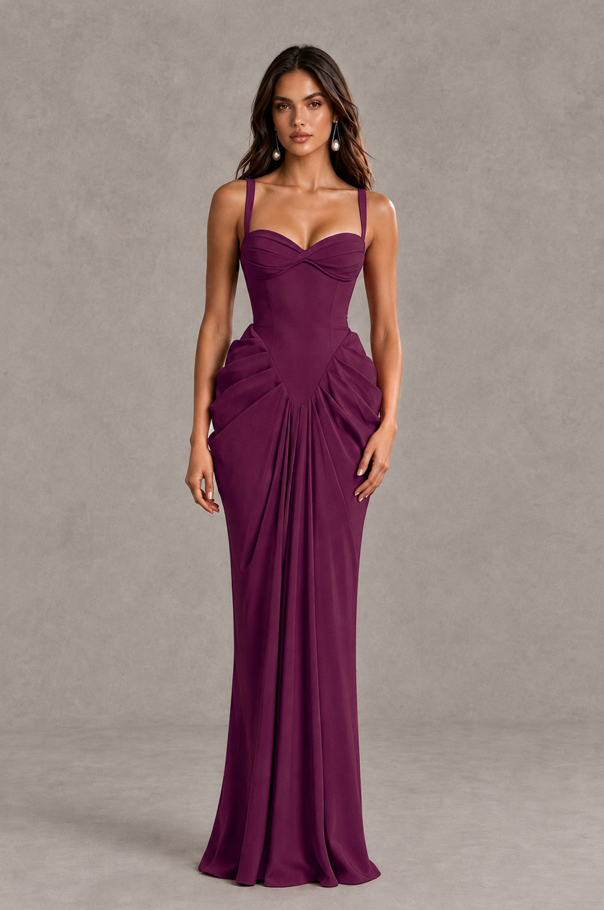 BOLODOO Plum Sweetheart Ruched Lace-Up Back Evening Gown - Plum - Plum_1