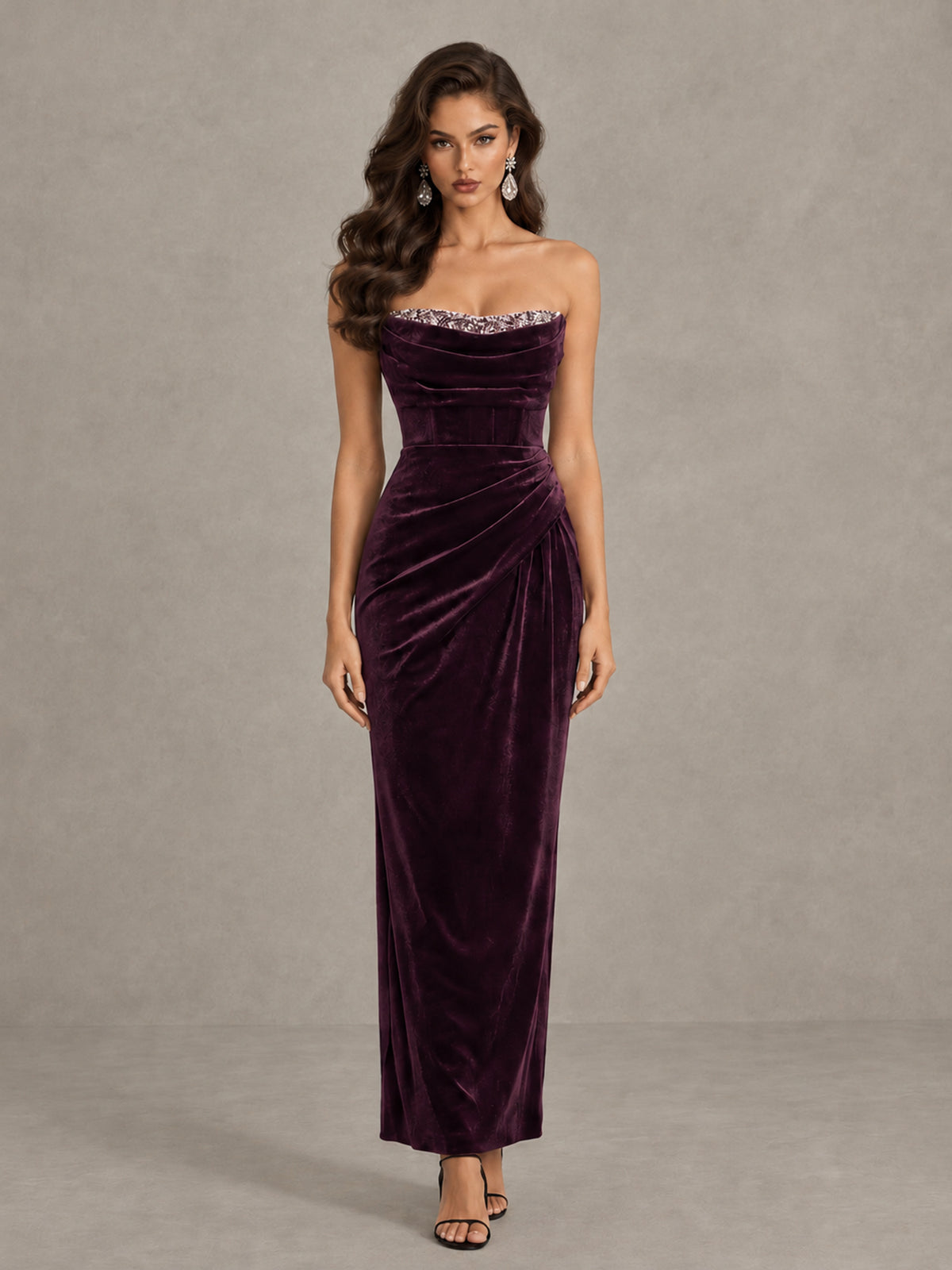 BOLODOO Plum Strapless Velvet Cocktail Maxi Dress - Plum - Plum_1