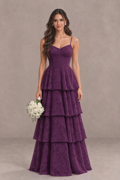 BOLODOO Plum Tiered Floral-Textured Spaghetti Strap Maxi Dress - Plum - Plum_1