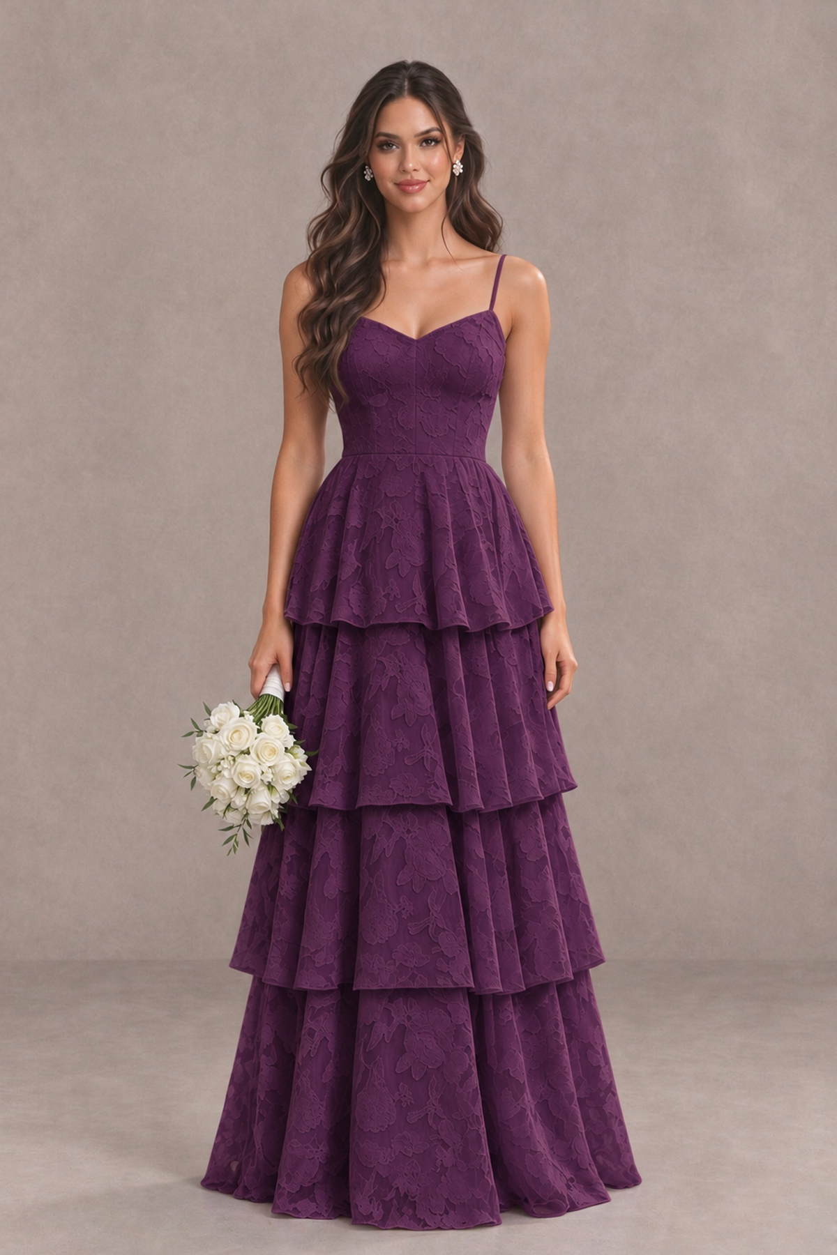 BOLODOO Plum Tiered Floral-Textured Spaghetti Strap Maxi Dress - Plum - Plum_1