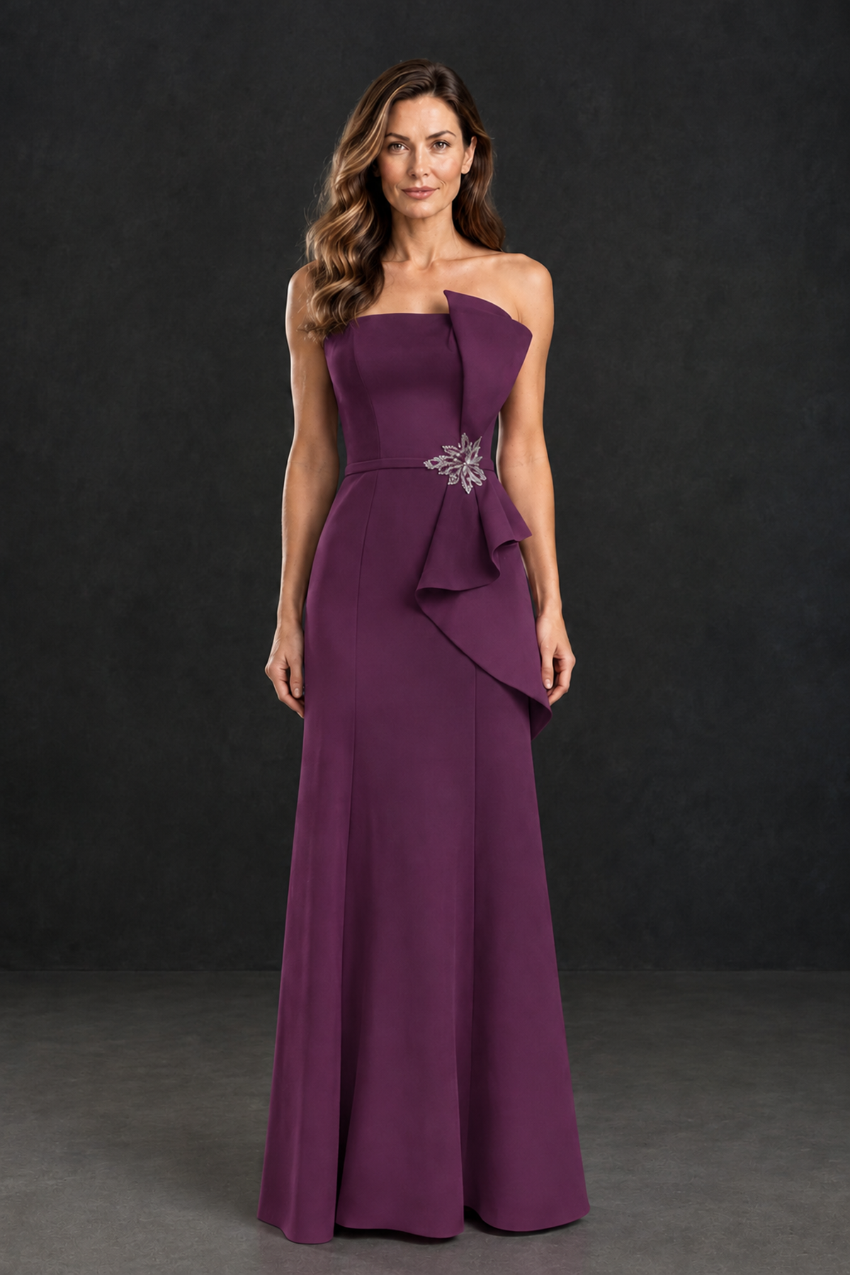 BOLODOO Plum Strapless Mother of the Bride Dress with Ruffle Detail - Plum - Plum_1