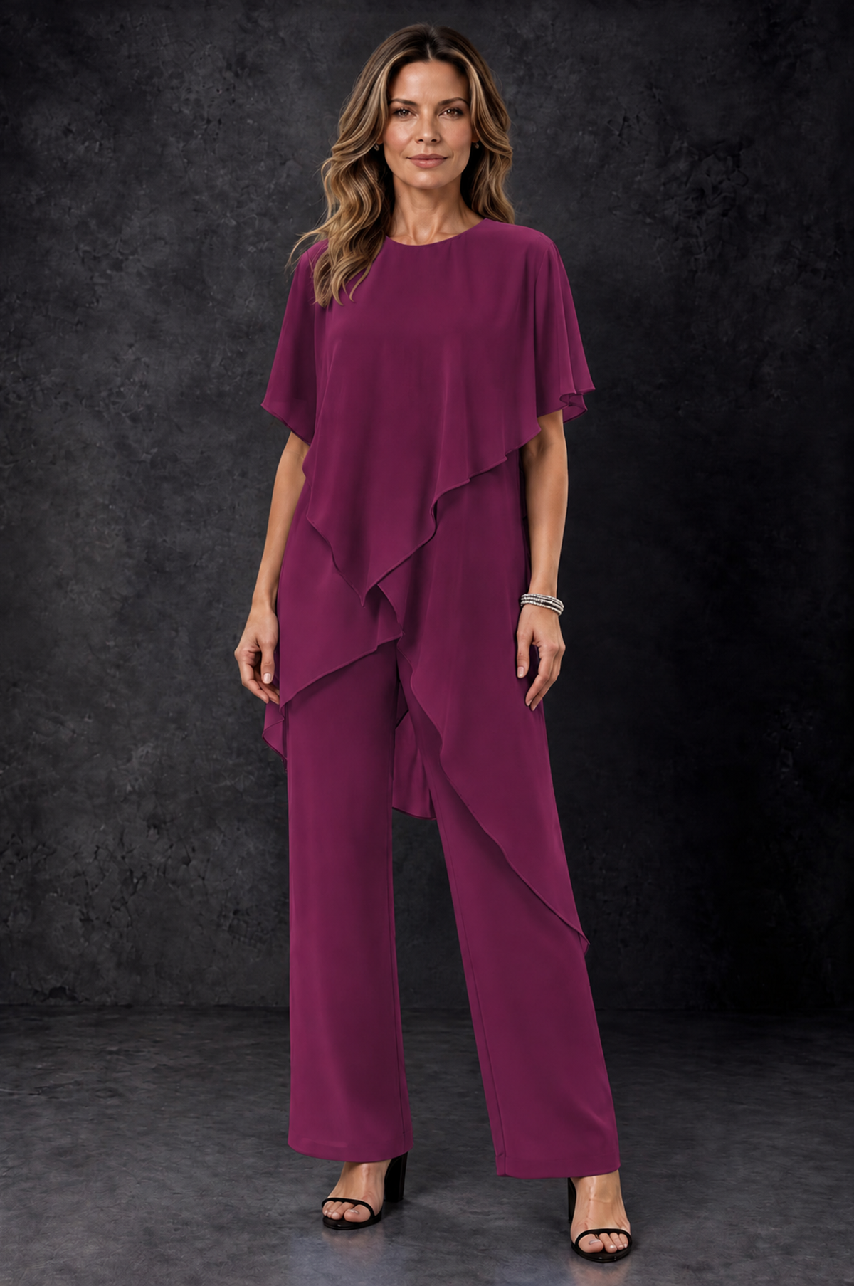 BOLODOO Plum Chiffon Two Piece Mother of the Bride Pant Suit - Plum - Plum_1