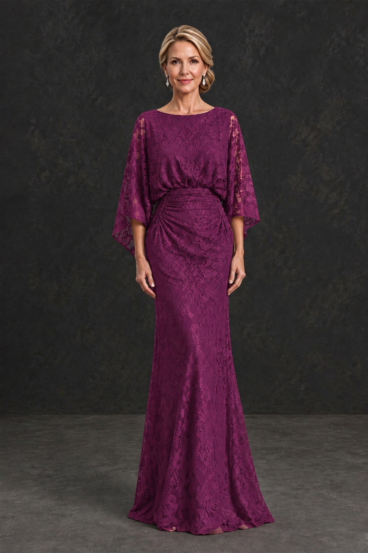 BOLODOO Plum Lace Flutter Sleeve Mother of the Bride Dress - Plum - Plum_1