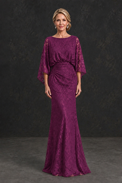 BOLODOO Plum Lace Flutter Sleeve Mother of the Bride Dress - Plum - Plum_1