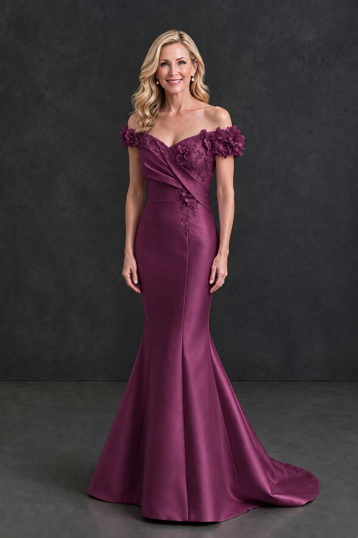 Plum Off-Shoulder Mermaid Mother of the Bride Dress | BOLODOO