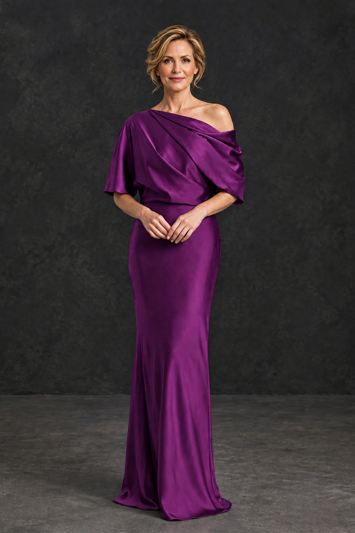 BOLODOO Plum Satin Asymmetric Mother of the Bride Dress - Plum - Plum_1