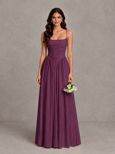 BOLODOO Plum Lace-Up Back A-Line Bridesmaid Dress - Plum - Plum_1