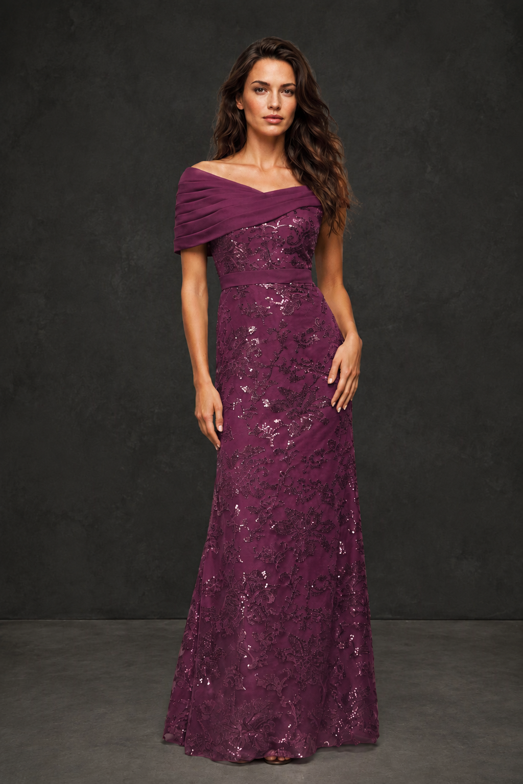 BOLODOO Plum Off-Shoulder Sequin Lace Mermaid Evening Gown | Mother of the Bride Formal Dress - Plum