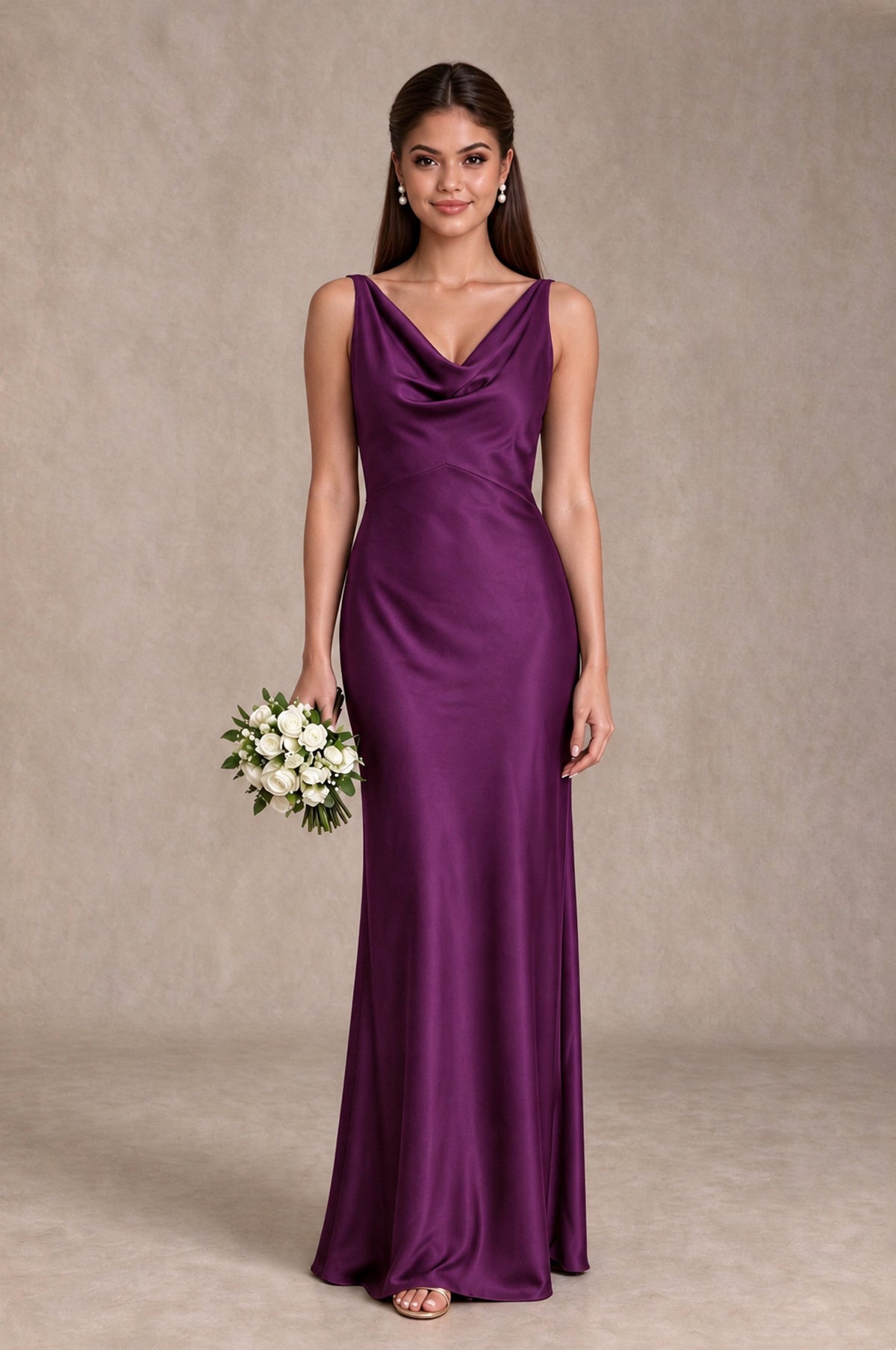 BOLODOO Plum Cowl Neck Open Back Satin Bridesmaid Dress - Plum - Plum_1