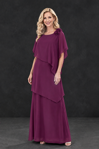 BOLODOO Plum Tiered Flutter Sleeve Mother of the Bride Maxi Dress - Plum - Plum_1