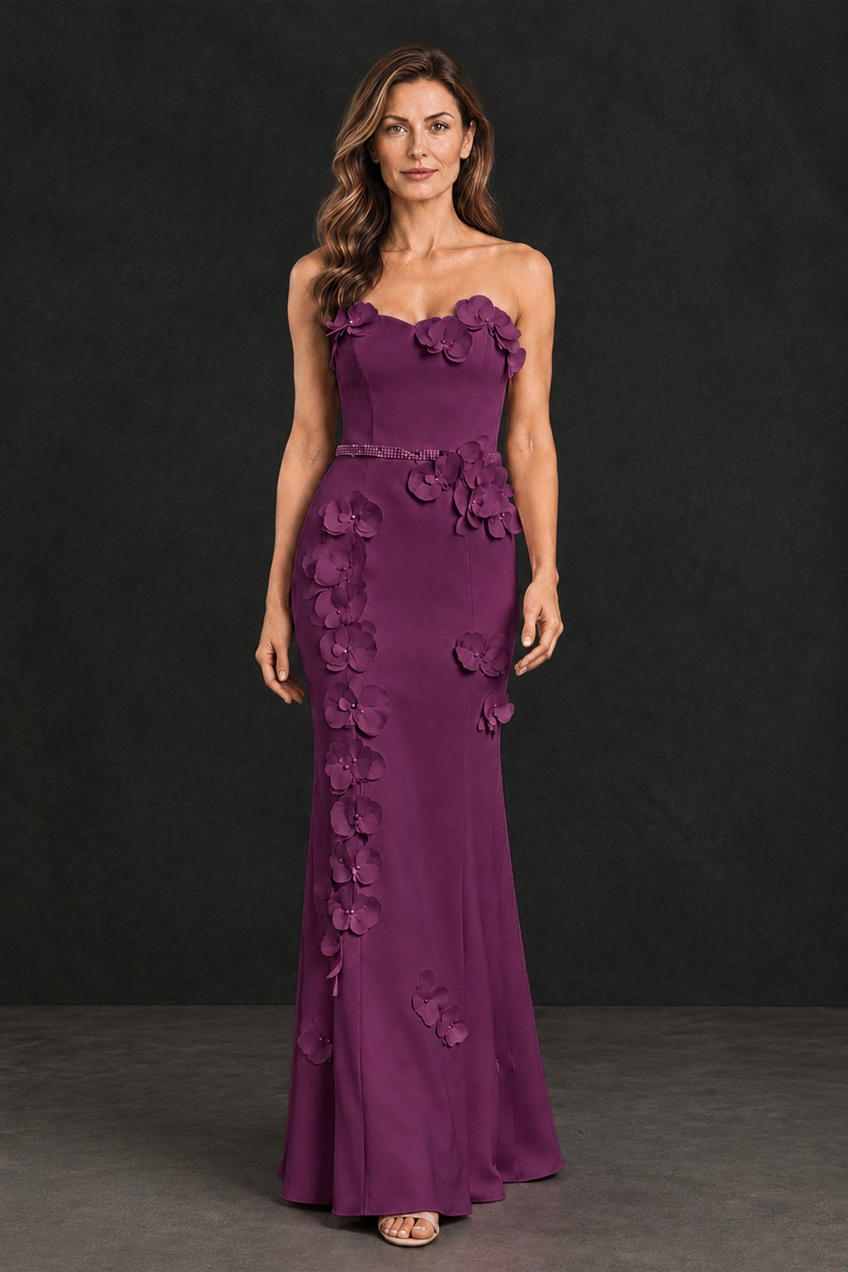 BOLODOO Plum Strapless Mother of the Bride Dress with 3D Floral Appliques - Plum - Plum_1