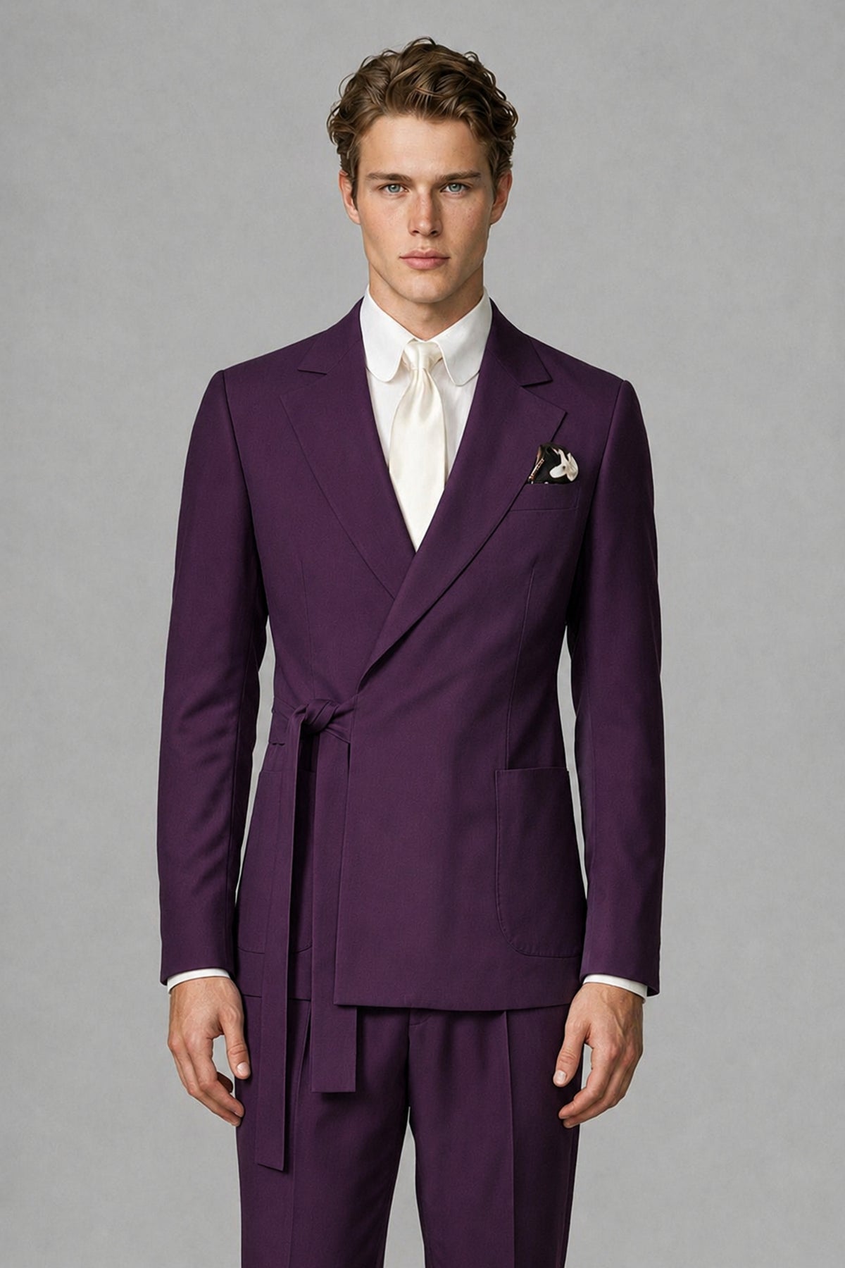 Bolodoo Men's Plum Wrap Tie-Waist Two-Piece Suit – Jacket & Trousers - Plum - Plum_1