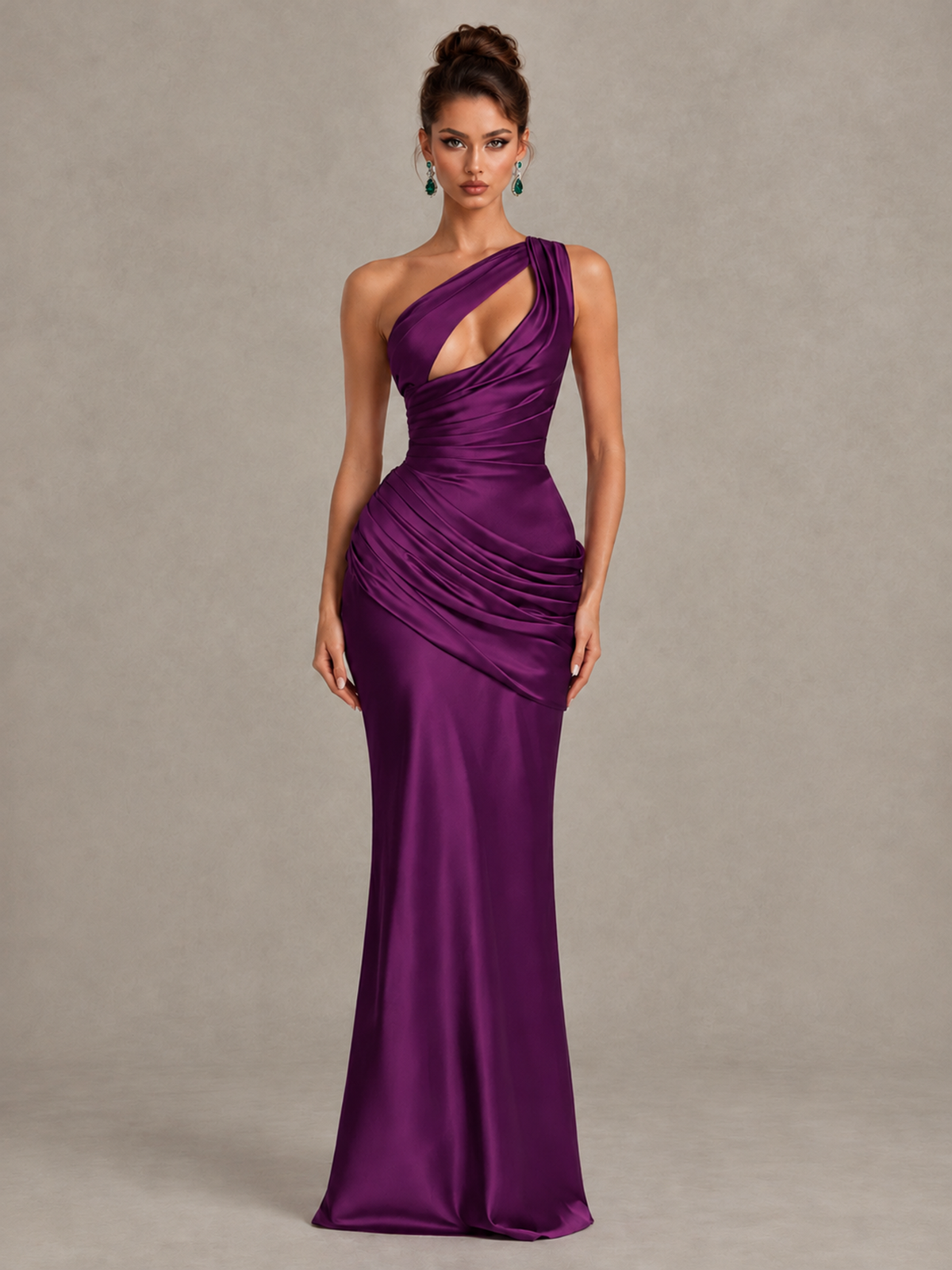 BOLODOO Plum One-Shoulder Cutout Satin Mermaid Prom Dress - Plum - Plum_1
