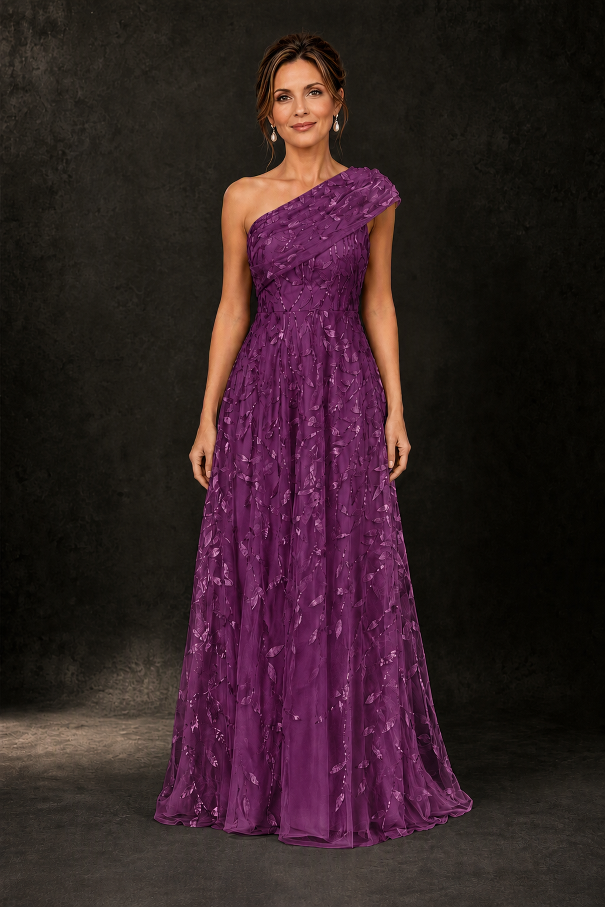 BOLODOO Plum Leaf Sequin One-Shoulder A-Line Maxi Gown – Mother of the Bride & Formal Evening Dress - Plum - Plum_1
