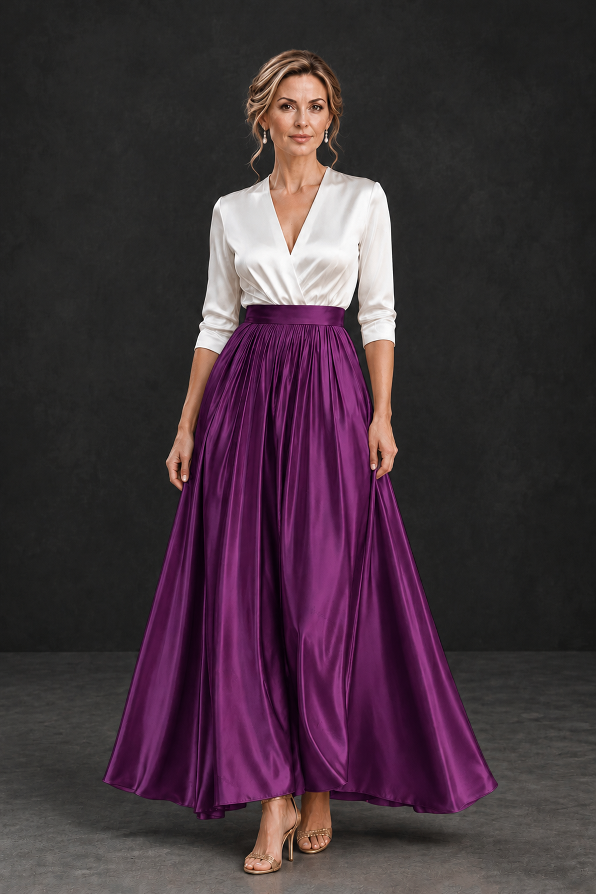 BOLODOO Plum and White V-Neck A-Line Mother of the Bride Dress - Plum - Plum_1