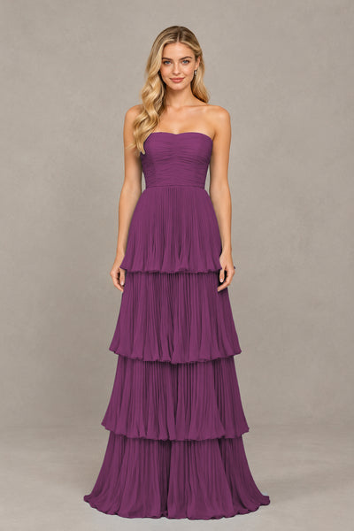 BOLODOO Plum Strapless Tiered Chiffon Maxi Dress - Plum