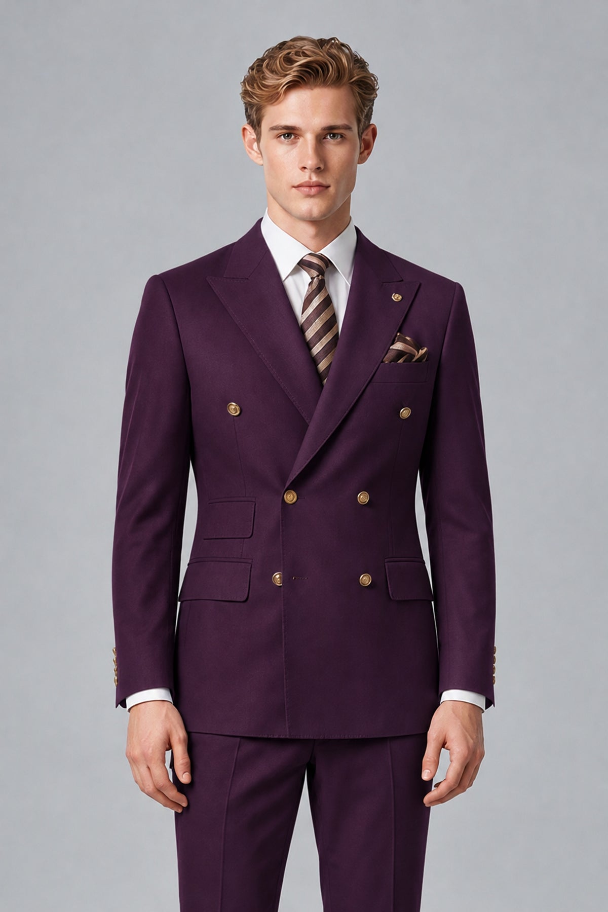 Bolodoo Men's Plum Double-Breasted 2-Piece Wedding Suit - Plum - Plum_1