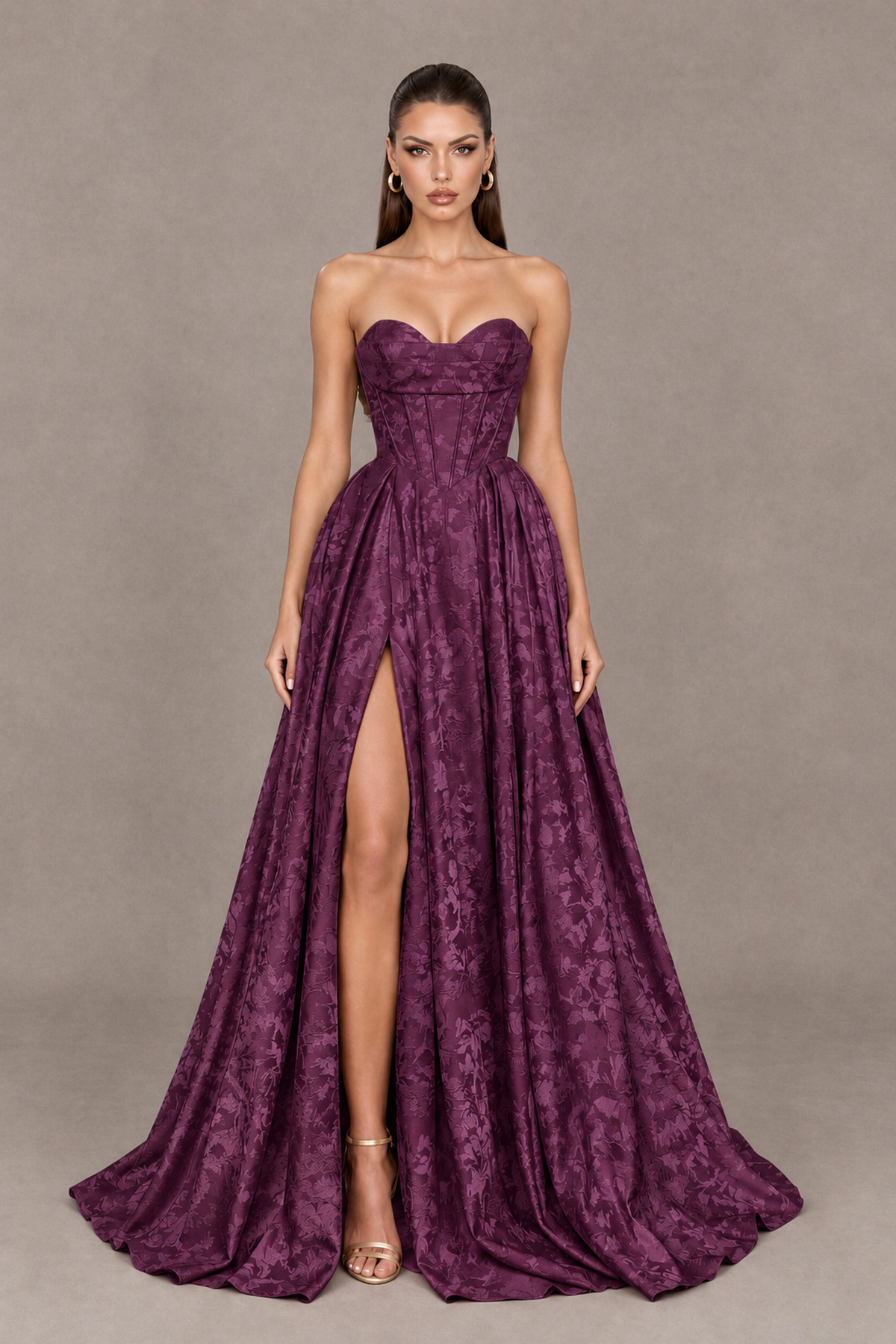 BOLODOO Plum Strapless Sweetheart Corset Prom Dress with High Slit – Lace-Up Back A-Line Evening Gown - Plum - Plum_1