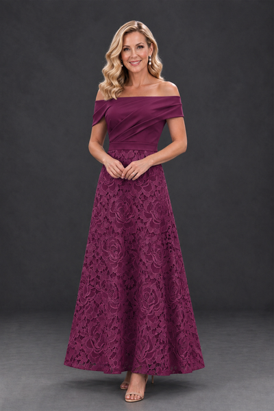 BOLODOO Plum Off-the-Shoulder Floral A-Line Mother of the Bride Dress - Plum - Plum_1