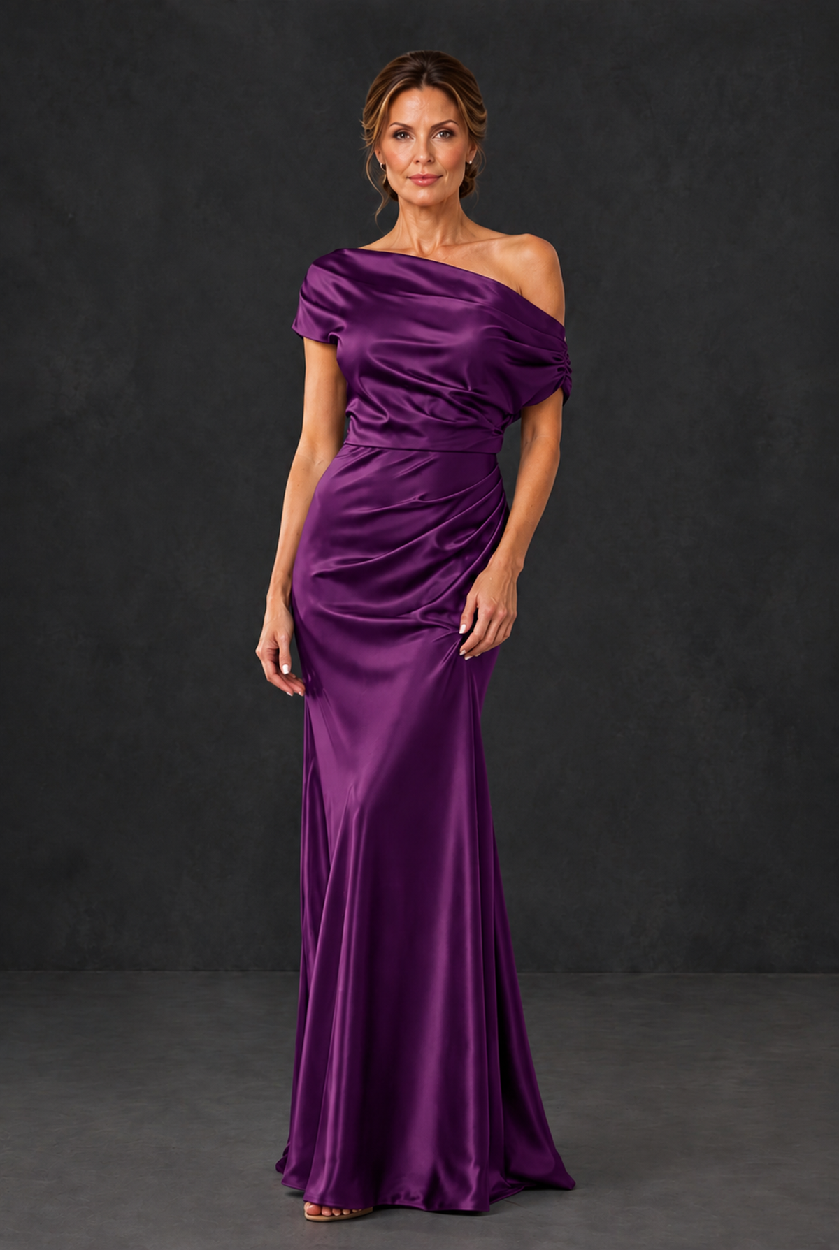 BOLODOO Plum Asymmetric Ruched Mother of the Bride Dress - Plum - Plum_1