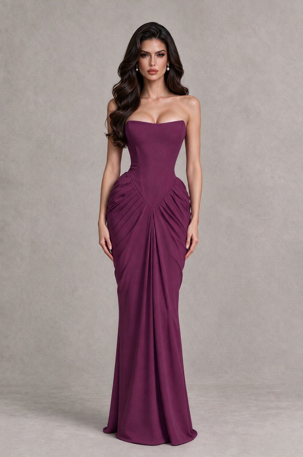 BOLODOO Plum Strapless Ruched Corset Evening Gown - Plum - Plum_1